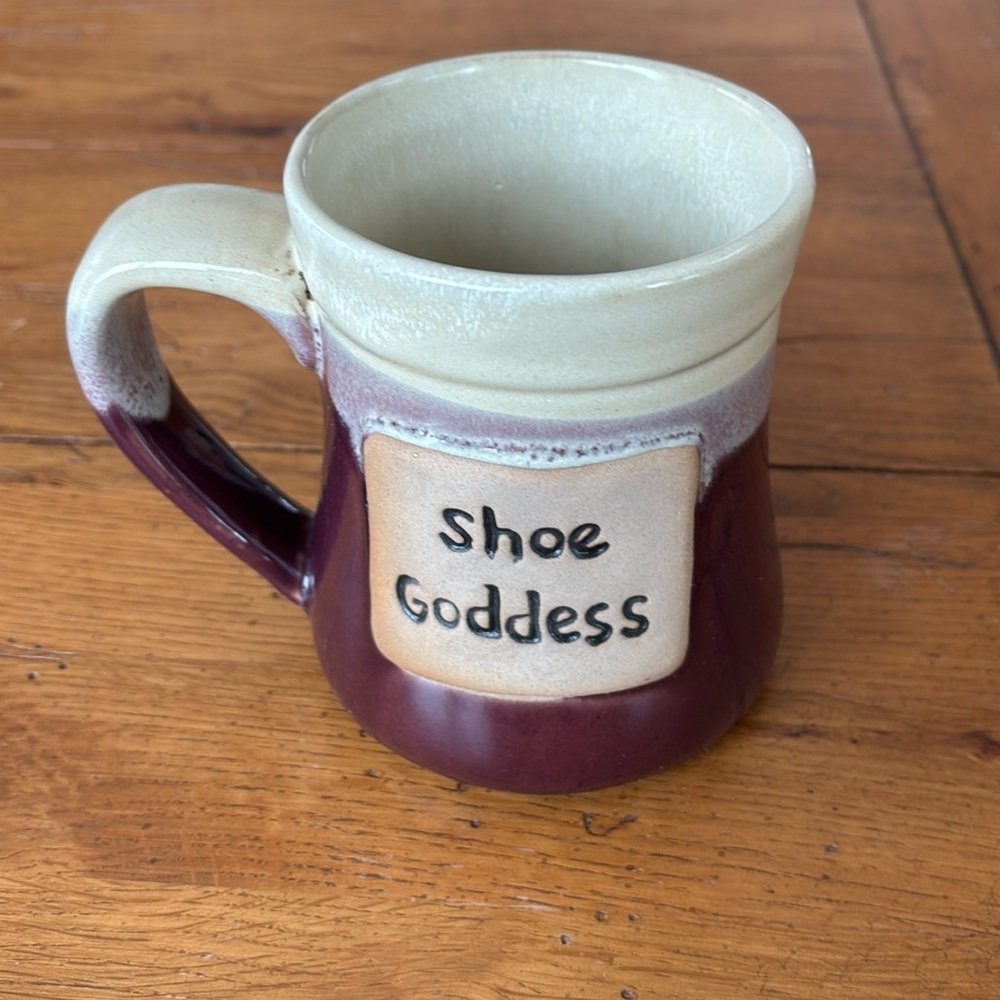 Shoe Goddess Century Stoneware Mug Maroon Cream Pottery Coffee Cup Plum - Picture 2 of 9